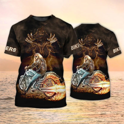3D All Over Print Motorcycle T Shirt Biker Skull Shirt, Halloween Biker Gifts TO2543