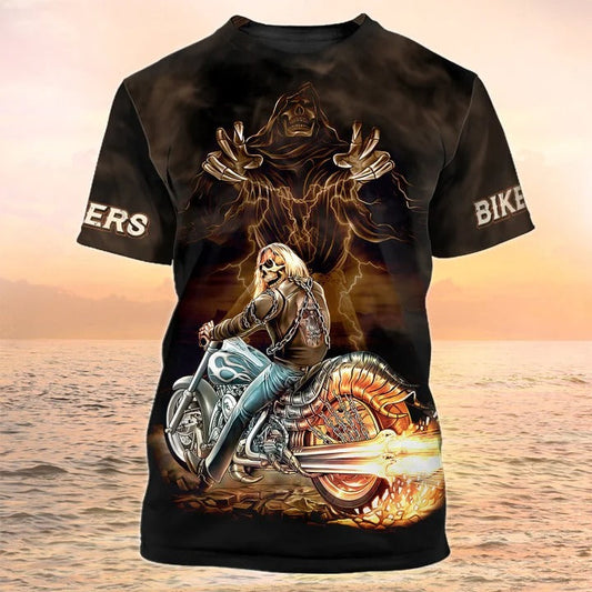 3D All Over Print Motorcycle T Shirt Biker Skull Shirt, Halloween Biker Gifts TO2543