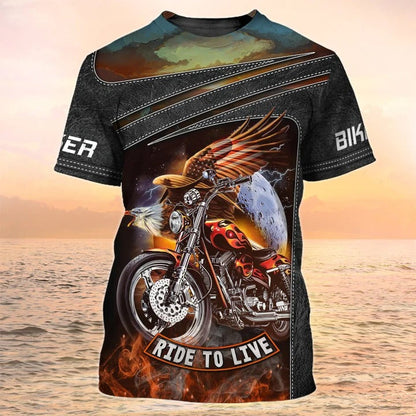 3D Printed Motorcycle T Shirt Eagle Biker Shirt For Men, Biker Dad Gift TO2542