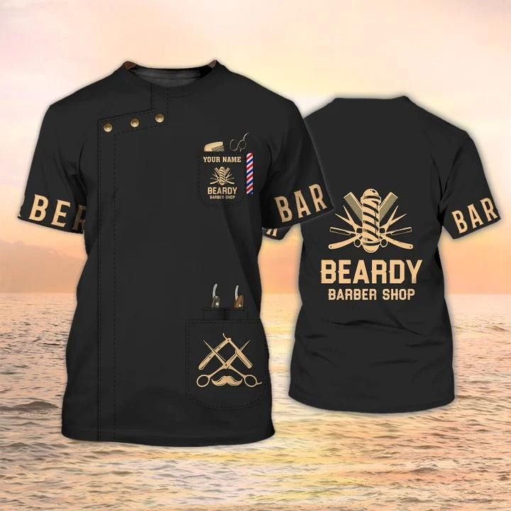 Beardy Barber Shop 3D T Shirt Custom Barber Shirt Black Barber Uniform TO2042
