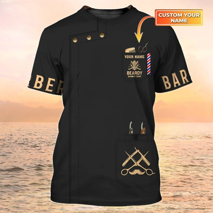 Beardy Barber Shop 3D T Shirt Custom Barber Shirt Black Barber Uniform TO2042