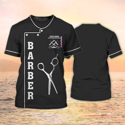 Custom 3D All Over Print Barber Black Shirt, Barber Logo Sublimation On Tshirt, Gift For Barber Shop TO2037