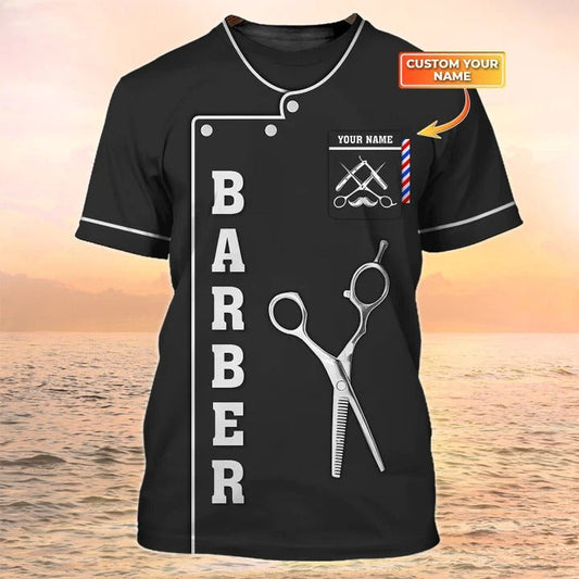 Custom 3D All Over Print Barber Black Shirt, Barber Logo Sublimation On Tshirt, Gift For Barber Shop TO2037