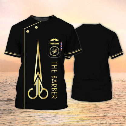 3D All over Print Barber T shirt Custom Barber Shirt Barber Shop Uniform Black & Gold TO2044