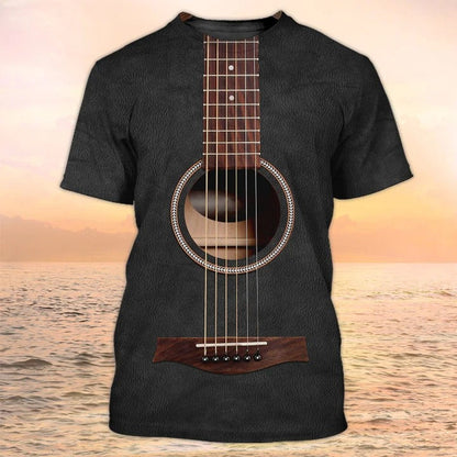 3D Full Printed Guitar On Shirt Black Leather Pattern, Guitar Club Uniform, Guitarist Shirt TO2231