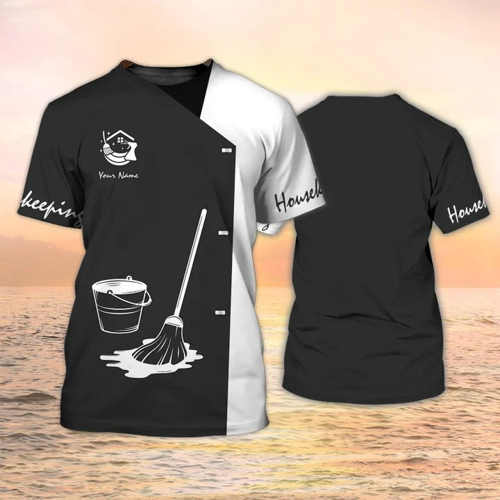 Housekeeping T shirts Housekeeping Uniform Shirts Cleaning Tools Custom Shirt Black And White TO2194