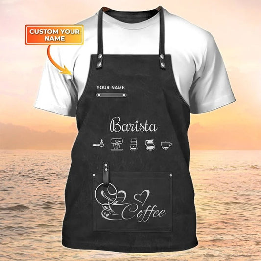 Custom Barista Apron 3D Print Shirt Coffee Shop Uniform Black TO2249