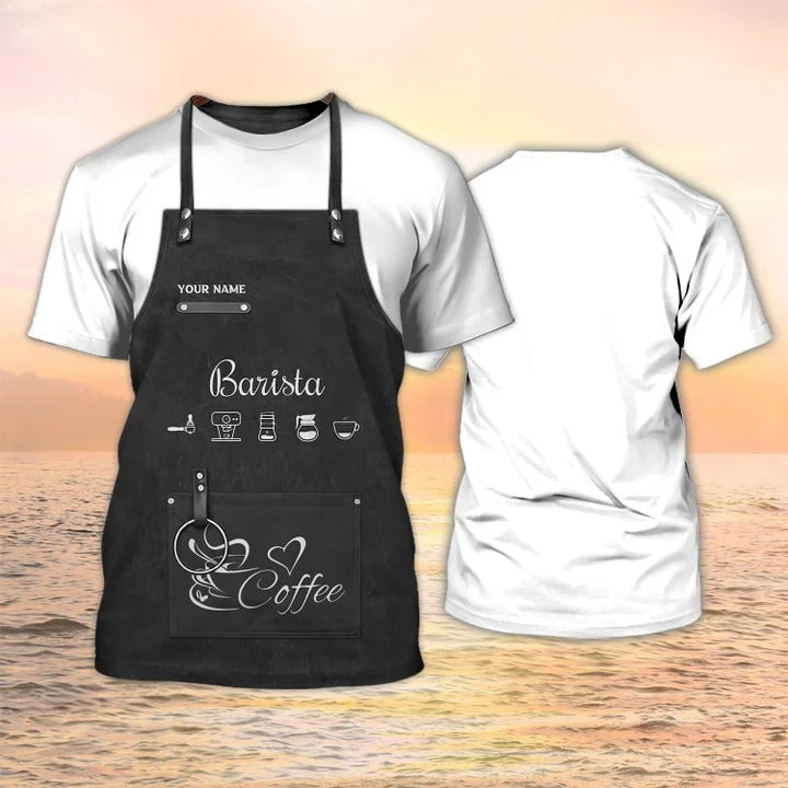 Custom Barista Apron 3D Print Shirt Coffee Shop Uniform Black TO2249