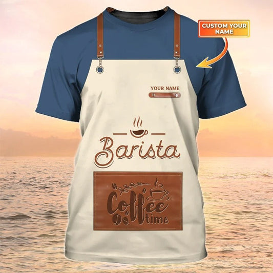 Personalized Barista Apron 3D Print Shirt Barista Shirts Coffee Time Shirt TO2248