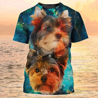 Cute Yorkshire Terrier T Shirts Men Women, 3D Colorful Dog On Shirt TO2359