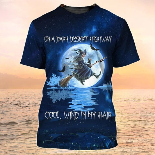 Halloween Shirts Witch And Cat, On A Dark Desert Highway Cool Wind In My Hair, Cute Halloween Shirt TO2366