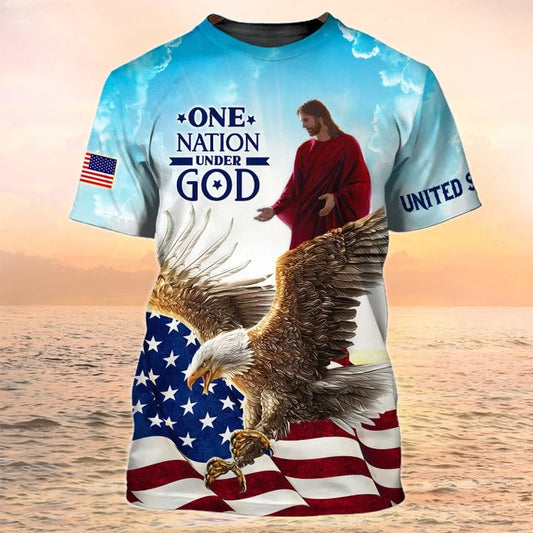 One Nation Under God T Shirt, Patriot Eagle Tshirt American Flag Pattern TO2365