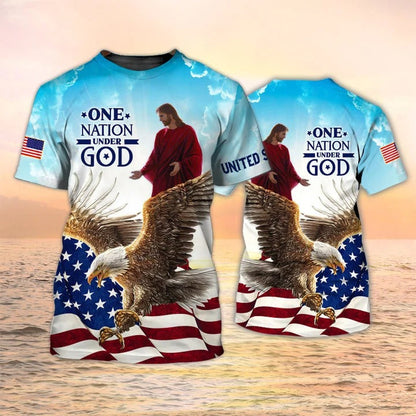 One Nation Under God T Shirt, Patriot Eagle Tshirt American Flag Pattern TO2365