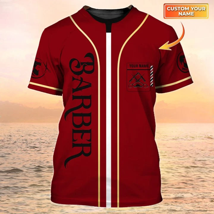 Barber Printed Clothing Barber Tshirt Barber Shop Uniform Red Custom Barber T Shirt TO2502
