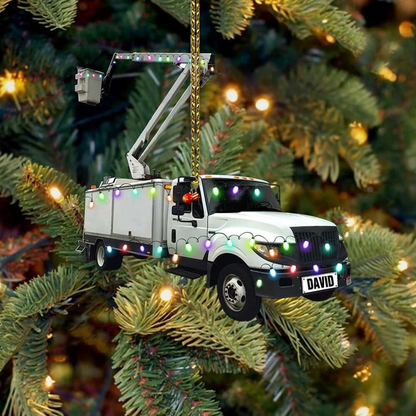 Personalized Name Lineman Bucket Truck Merry Christmas Shaped Ornament, Gift for Lineman OO1725