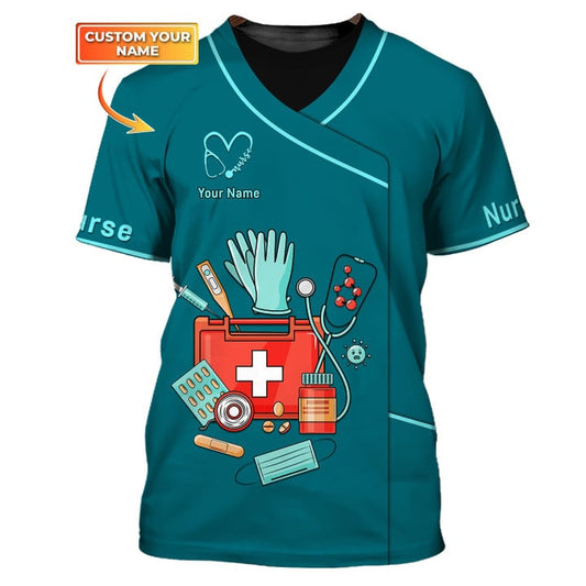3D All Over Printed Nursing Uniform Medical Scrubs Clothing Custom Nurse Tshirt TO3165