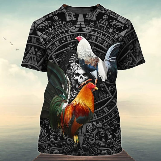3D All Over Printed Rooster Mexico Flag, Aztec Pattern 3D Shirt, Perfect Mexican Shirt For Him TO2861