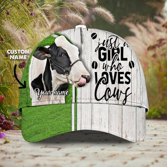 Just A Girl Who Loves Cow Personalized Name 3D Cap CA0454