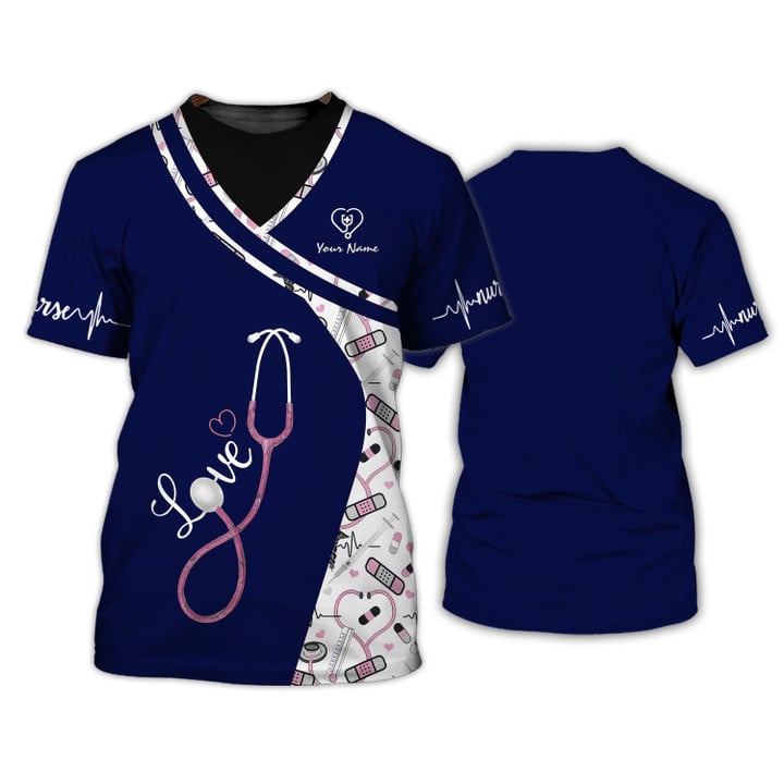 Navy Pattern Custom Nurse Uniform Nursing Tools 3D Shirts Nurse Tshirt, Nurse Clothing Shirt TO3363