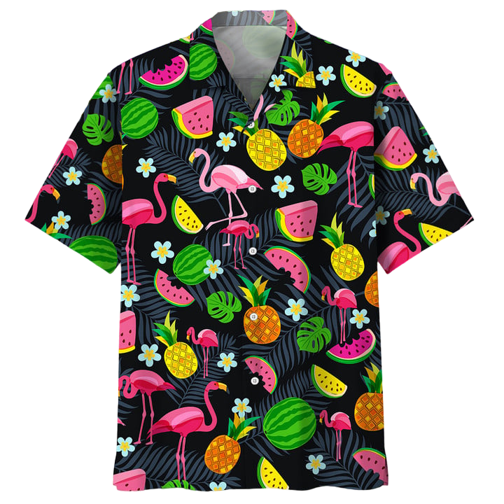 Flamingo tropical Hawaiian Shirt, Short Sleeve Summer Vacation Beach Shirts for men HO3396