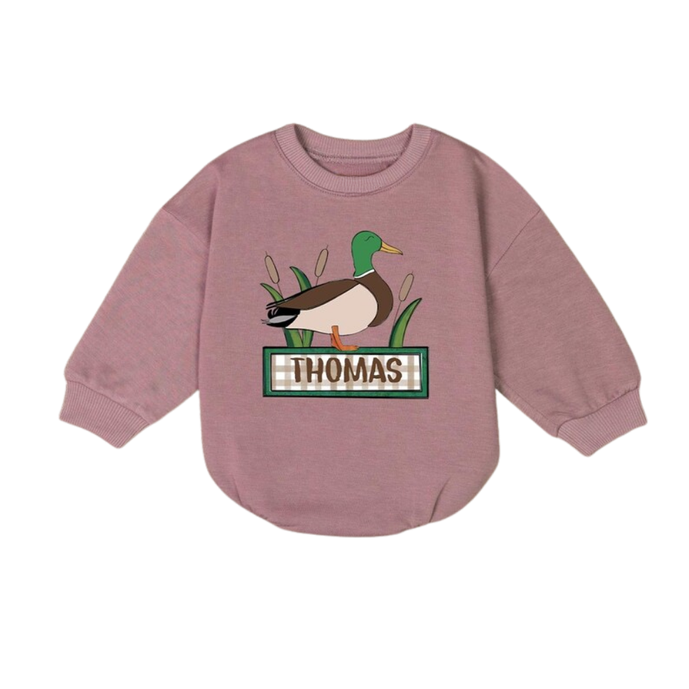 Custom Baby Name Mallard Duck Romper Sweatshirt, Custom Baby Romper Sweatshirt For Duck Lover BB0229