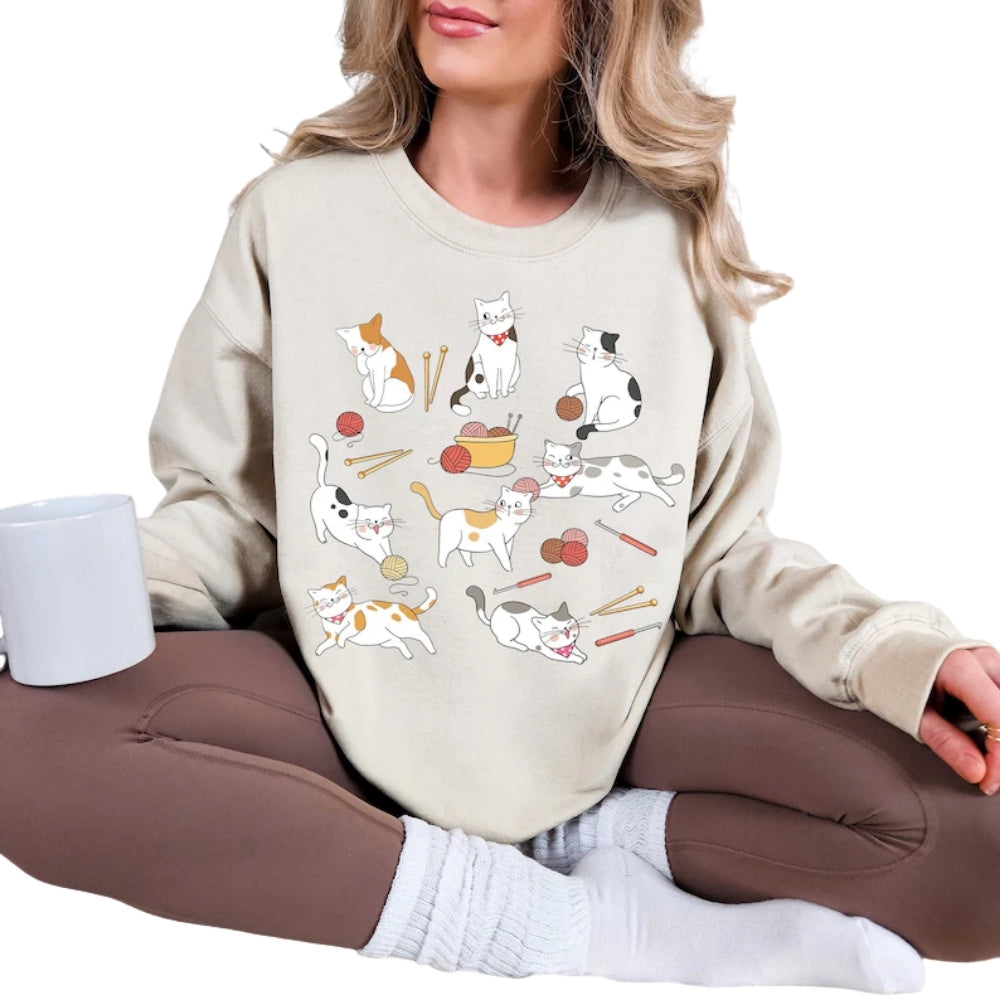 Women's Crochet and Cats Sweatshirt, Yarn Lady Sweatshirt 2D0798