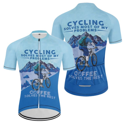 Cycling Solves Most Of My Problems Coffee Solves The Rest Men's Short Sleeve Cycling Jersey, Funny Coffee Cycling Jerseys For Mens CZ0083