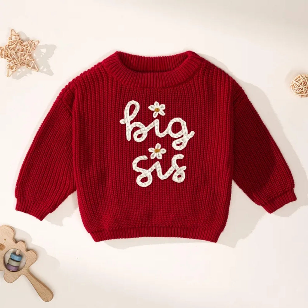 Big Sister Baby Embroidered Knit Sweater, Big Sister Baby Sweatshirt BB0763