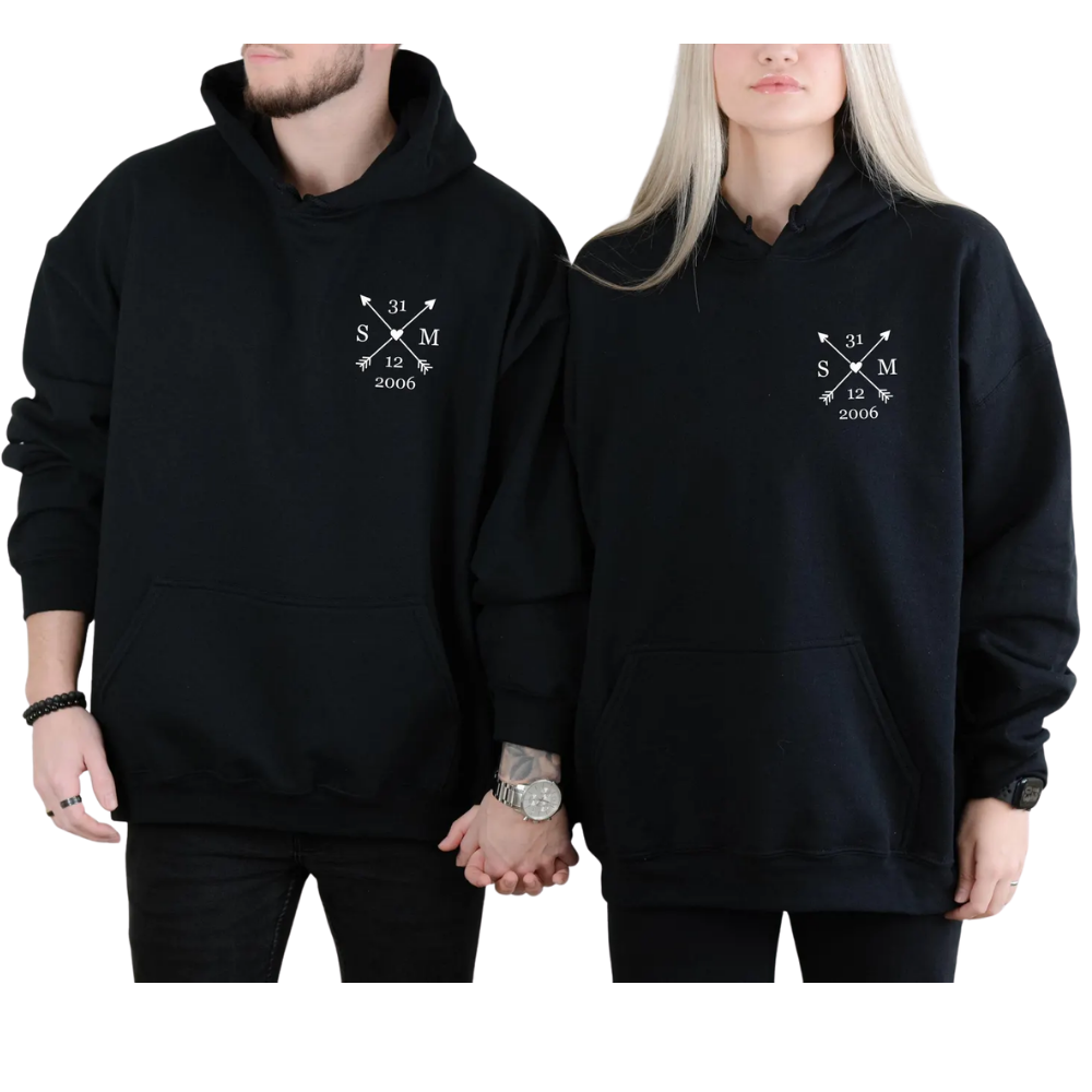 Personalized Couple Initials Matching Hoodie With Date, Custom His And Her Matching Hoodies ET1361