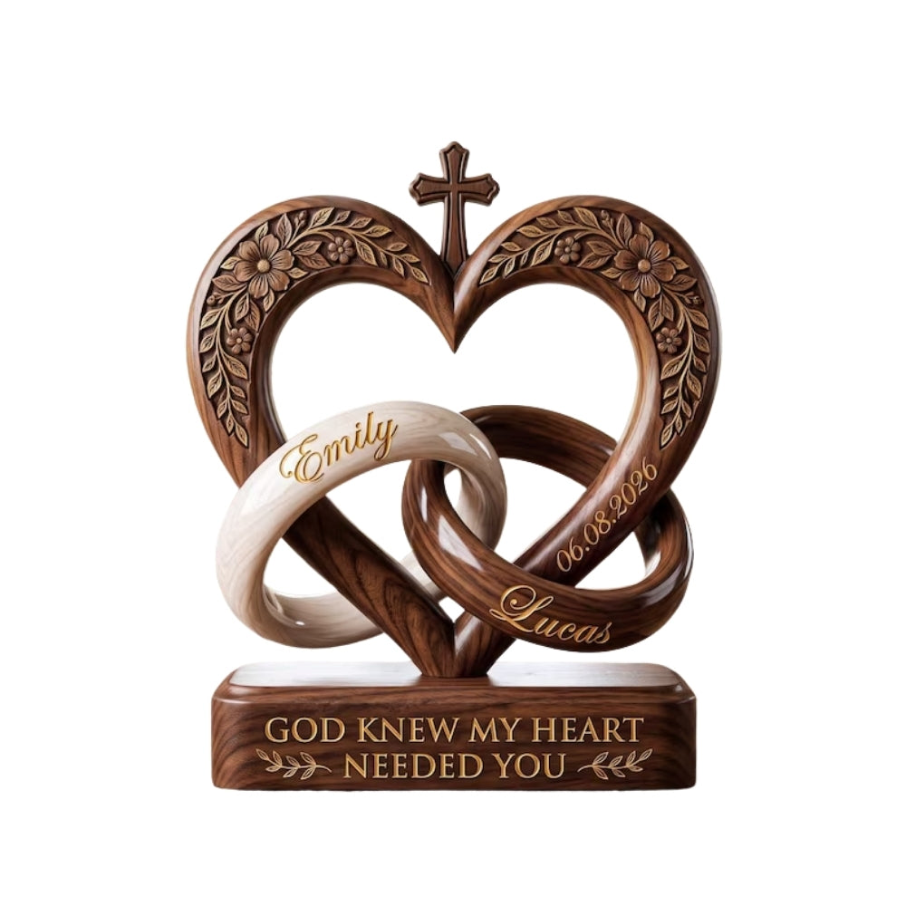 Custom Cross Heart Couple Wedding Wooden Plaque, Custom Christian Wedding Keepsake Wooden Block WD0785