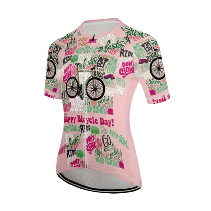Happy Bicycle Day Don't Slow Womens Pink Cycling Short Sleeve Jersey, Funny Cycle Jersey For Womens CE0017