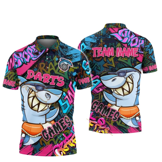 Custom Funny Shark Graffiti Dart Men's Polo Shirt, Custom Shark Dart Team Shirts DZ0068