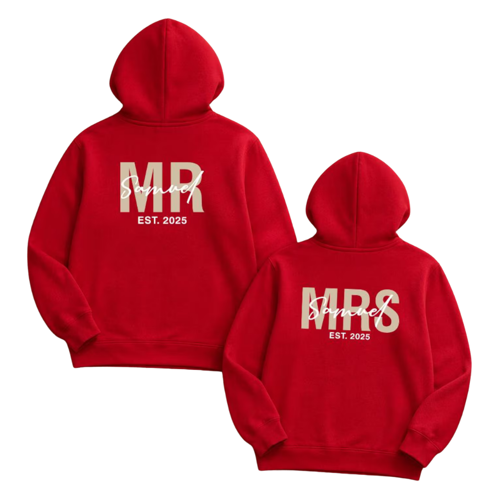 Custom Mr And Mrs Hoodies With Year, Custom Couple Newlywed Matching Hoodies ET1499