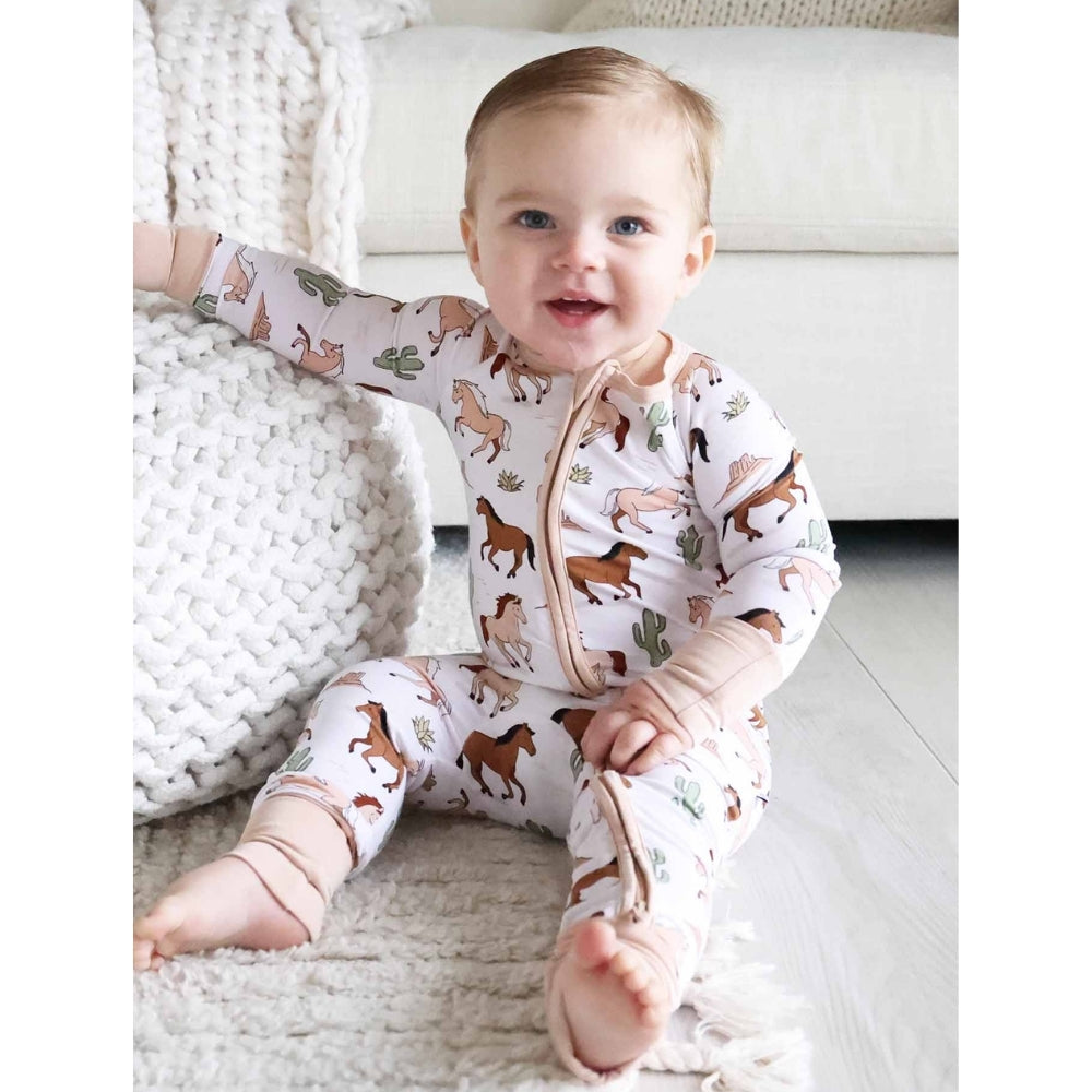 Horse Ridding Western Baby Romper Convertible Zippy, Horse Riding Convertible Romper For Baby Boy BB0670