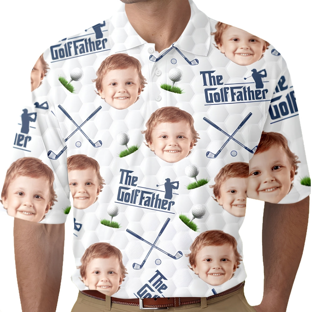 The Golf Father Custom Kid Face Golf Polo Shirt For Men, Custom Photo Golf Shirts For Father Day GZ0257