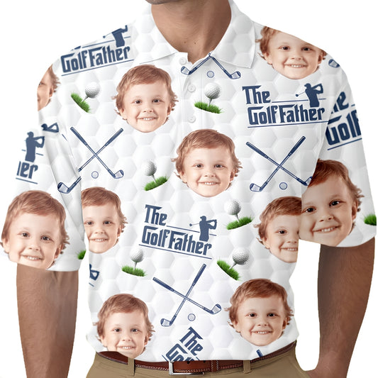The Golf Father Custom Kid Face Golf Polo Shirt For Men, Custom Photo Golf Shirts For Father Day GZ0257