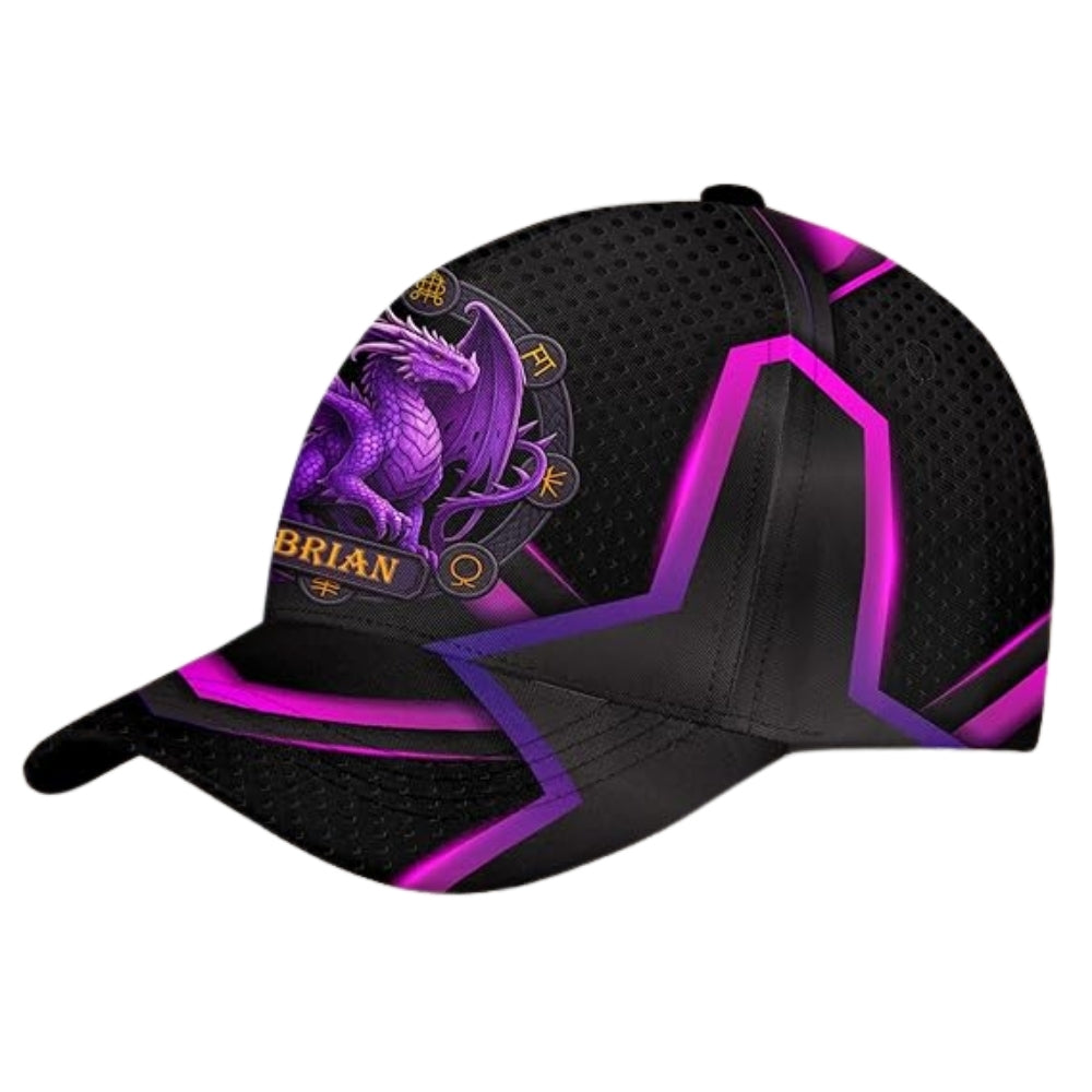 Personalized Dragon Black Purple Baseball Cap, Custom Dragon 3D Printed Hat With Name CP0470