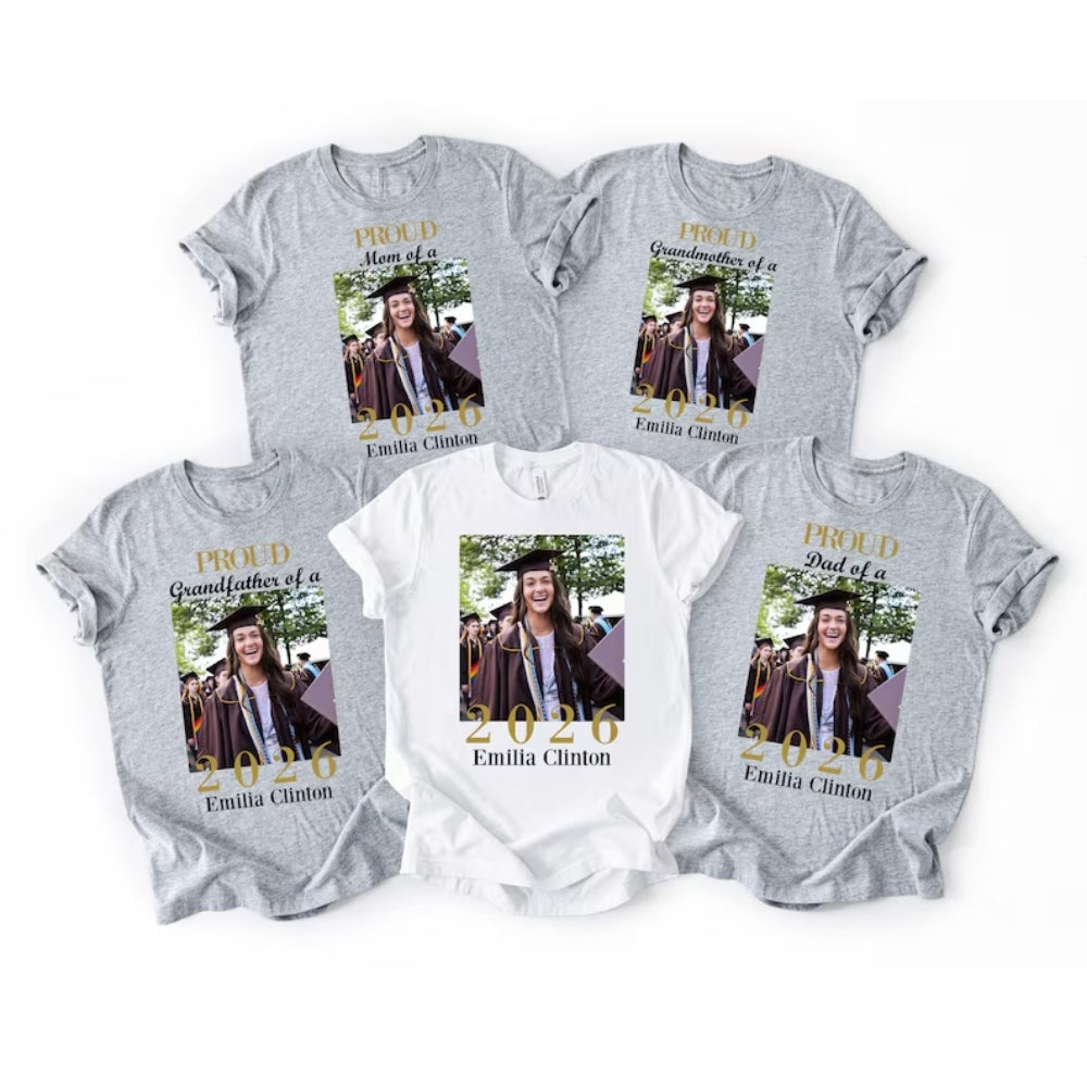 Custom Photo Matching Family Proud Senior Graduation T Shirts, Personalized Graduation Shirts For Family ET0082