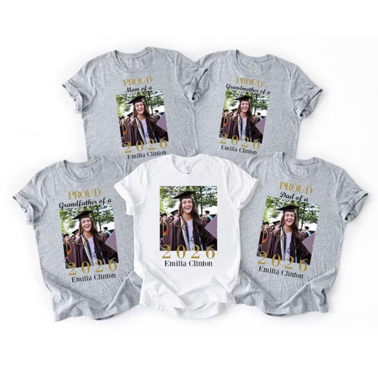 Custom Photo Matching Family Proud Senior Graduation T Shirts, Personalized Graduation Shirts For Family ET0082