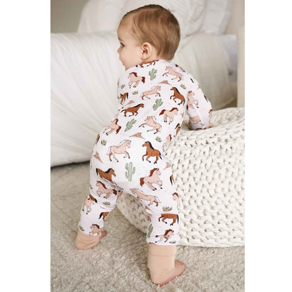 Horse Ridding Western Baby Romper Convertible Zippy, Horse Riding Convertible Romper For Baby Boy BB0670