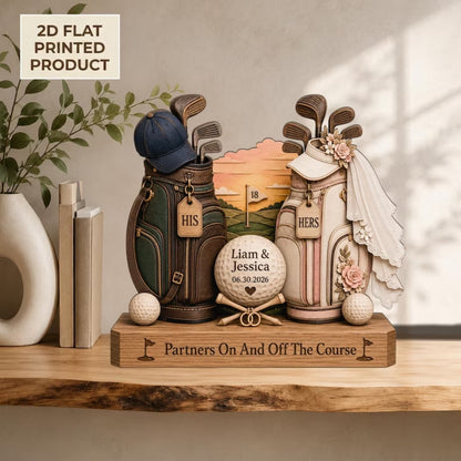 Custom Golf Couple Wedding Wooden Block Partners On And Off The Course, Custom Golf Wedding Keepsake Plaque WD0786