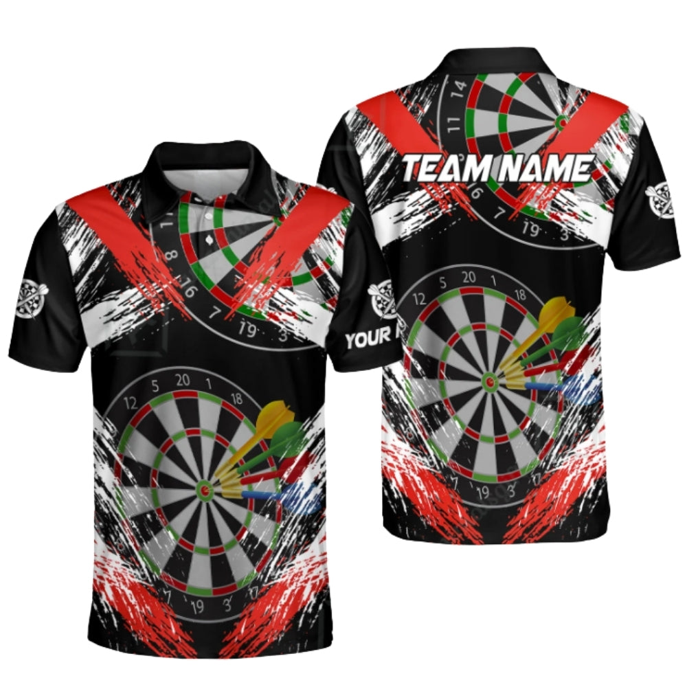 Custom Team Dartboard Black Cyan Dart Polo Shirt For Men, Custom Darts Team Shirts DZ0091