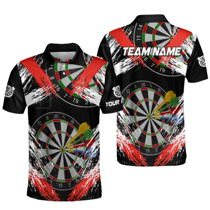 Custom Team Dartboard Black Cyan Dart Polo Shirt For Men, Custom Darts Team Shirts DZ0091