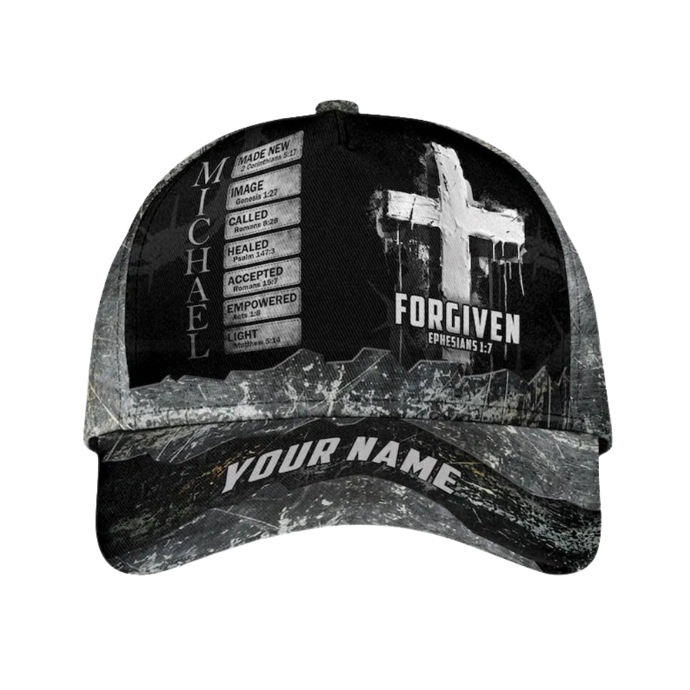Forgiven Ephesians 1:7 Custom Jesus Baseball Cap, Custom Christian Hats Caps CP0089