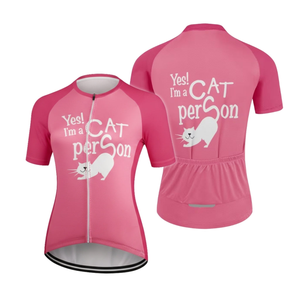 Yes I'm A Cat Person Women's Pink Cycling Short Sleeve Jersey, Cat Cycling Jersey For Ladies CE0020