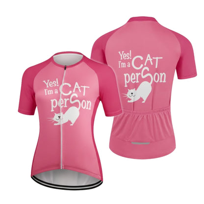 Yes I'm A Cat Person Women's Pink Cycling Short Sleeve Jersey, Cat Cycling Jersey For Ladies CE0020