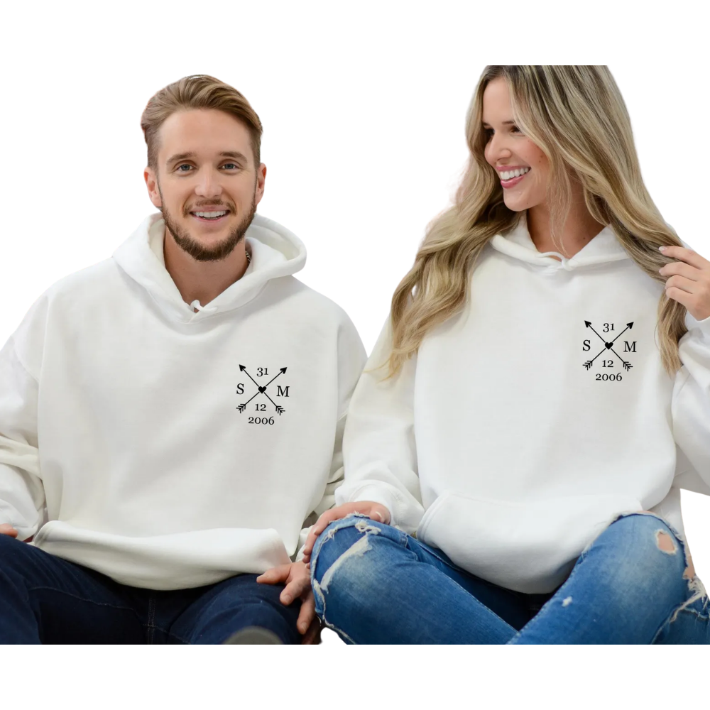 Personalized Couple Initials Matching Hoodie With Date, Custom His And Her Matching Hoodies ET1361