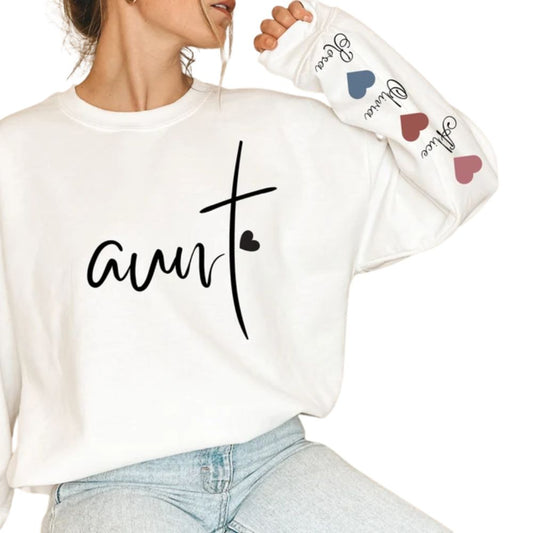 Custom Aunt Sweatshirt Kid Names on Sleeve, Custom Sweatshirt For Aunt 2D0837