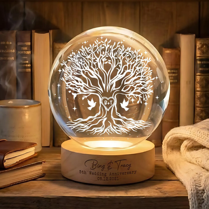 5th Wedding Anniversary Custom Couple Name Tree Crystal Ball Led Night Light, Custom 5 Years Anniversary Night Light WD0828