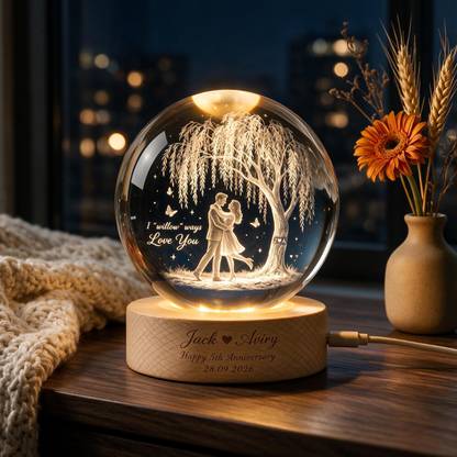 I Willow Ways Love You Custom 5th Wedding Anniversary Crystal Ball Led Night Light, Custom 5 Years Wedding Keepsake Night Light WD0899